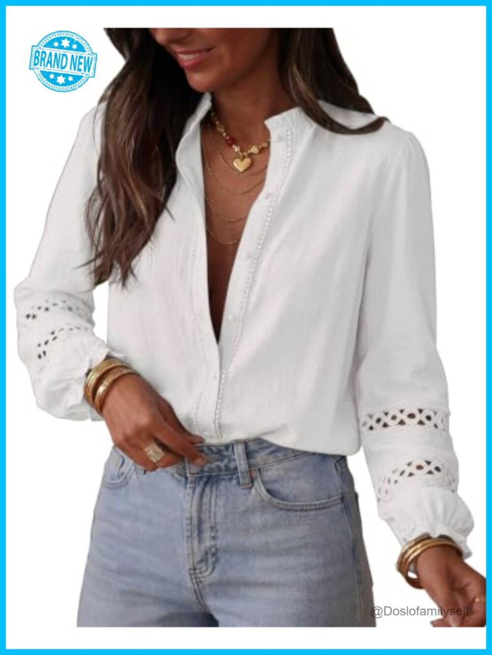 KIRUNDO Cotton Eyelet Button Up Shirt Long Sleeve Boho Blouse